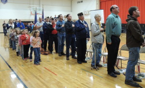 Paton-Churdan students and members of the community marked Veterans Day with a special program Monday morning. Pictured are kindergartners and veterans leading the Pledge of Allegiance. See Wednesday's GreeneCountyNewsOnline for more photos.
