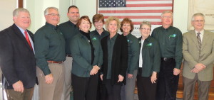 Members of the Grow Greene County Gaming Corp (GGCGC) are (from left) Guy Richardson, Norm Fandel, Bob Allen, Lori Mannel, Peg Raney, Kate Neese, Brenda Muir, Mary Jane Fields and Mike Mumma. They are pictured with Tom Timmons, president and CEO of Wild Rose Entertainment. 