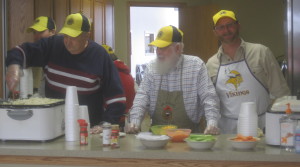 The Rippey Lions served lunch at the new Community Center. Pictured are John Mills, Harlan DenBeste, Nancy Hanaman (partially hidden), Phil Roberts and Randy Vodenik.
