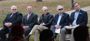 (from left) Bill Menner and Arnold Thomas of USDA, Jim Schleisman, chair of the board of trustees, and capital campaign co-chairs Rick Morain and John Gerken