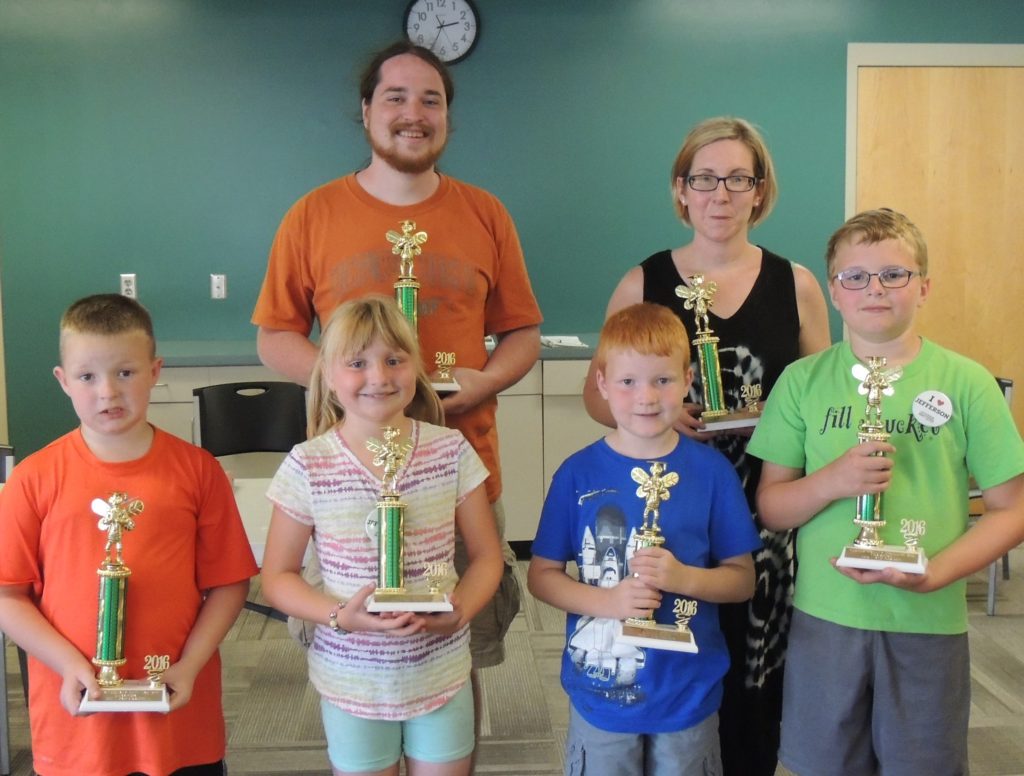 Spelling champs are (front, from left) Sam Derry, Lucy Vander Linden, Henry McGinn and Gavin Vander Linden; and (back, from left) Kevin Orfield and Amy McGinn. |GCNO photo by Andrea Chargo